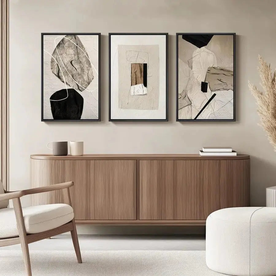 Set of 3 Neutral Abstract Canvas Prints comfydesigners