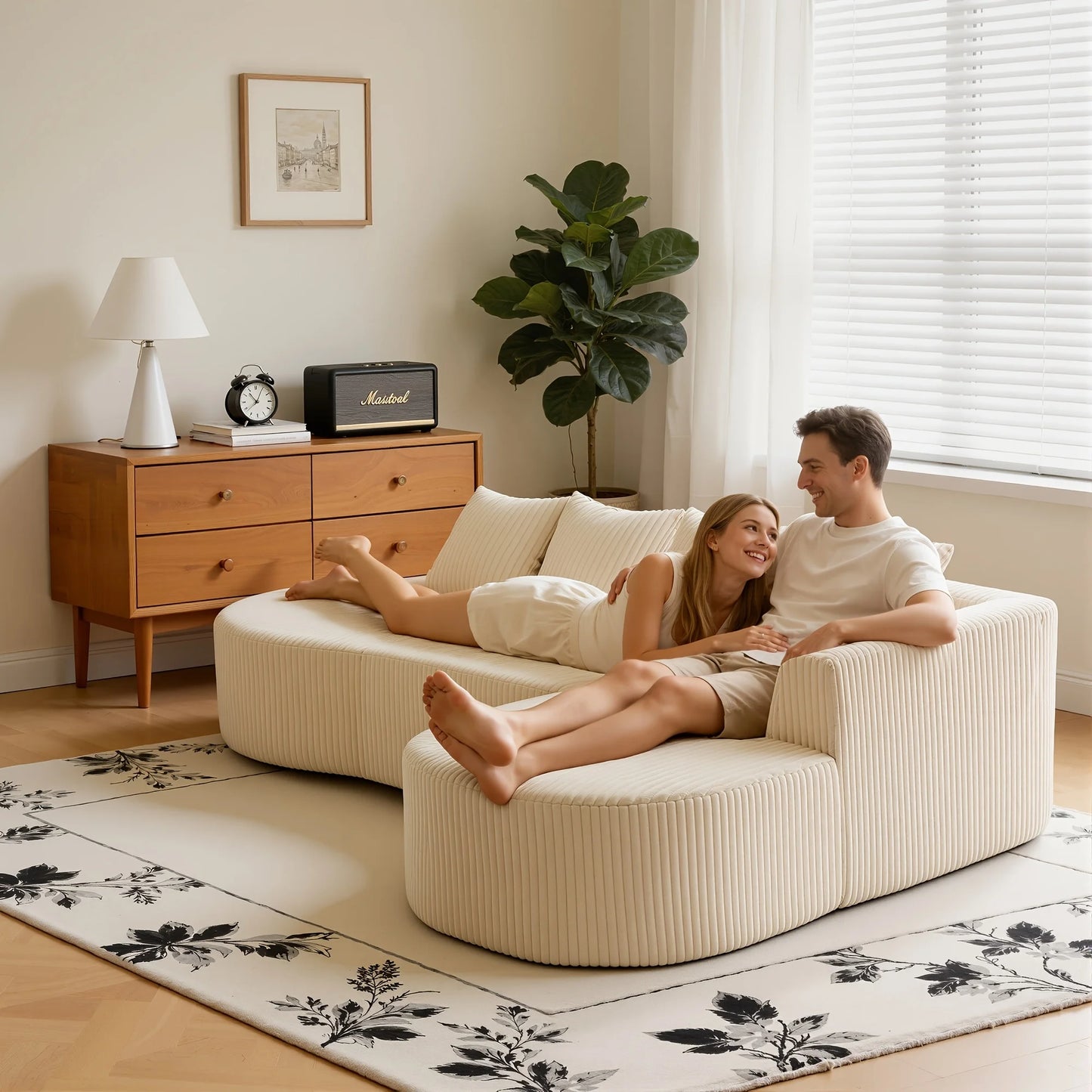 L-Shaped Modular Corduroy Cloud Sofa