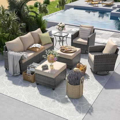 6-Piece Rattan Patio Sofa Set with Swivel Chairs