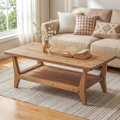 Solid Wood Coffee Table with Shelf comfydesigners