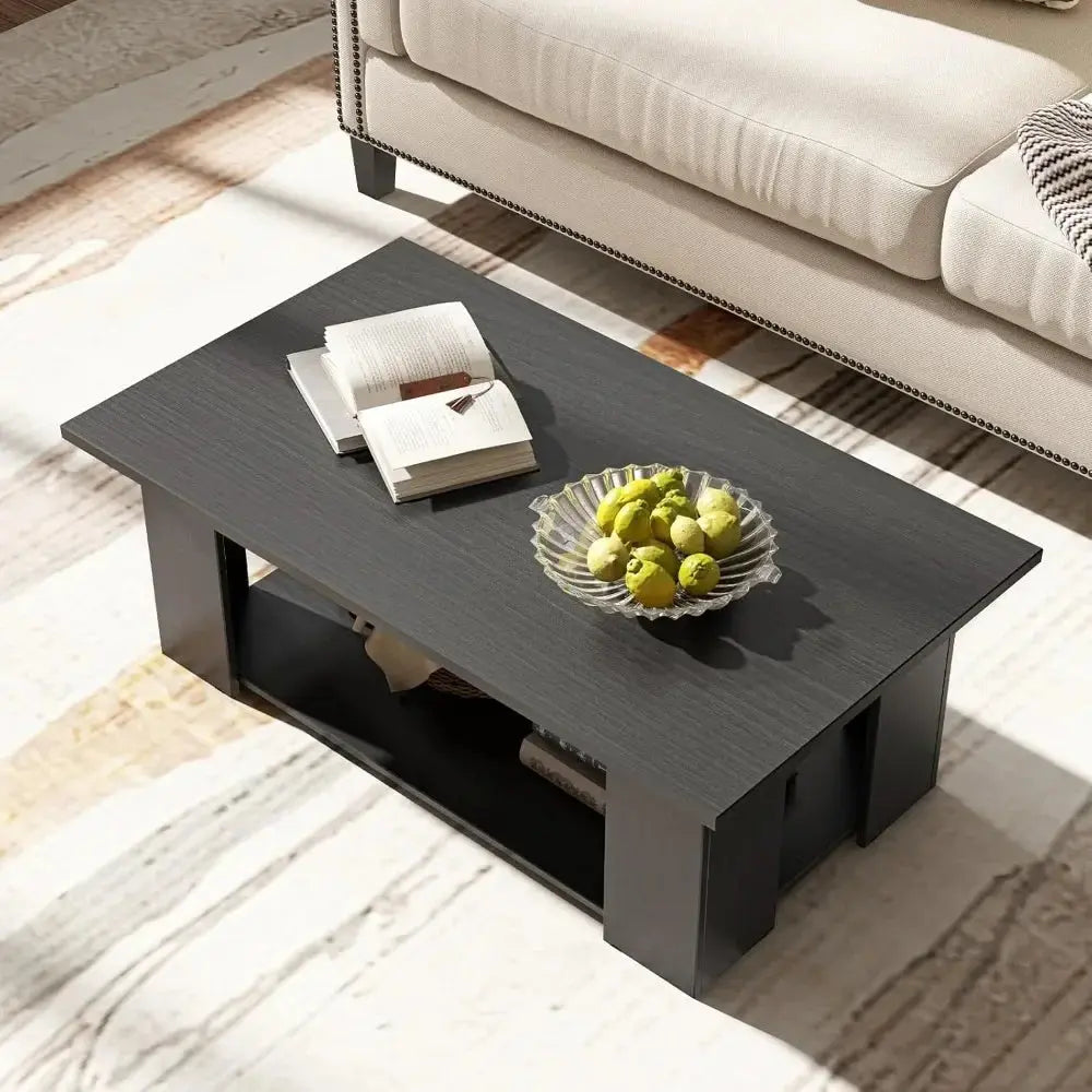 2-Tier Wooden Rectangular Coffee Table comfydesigners