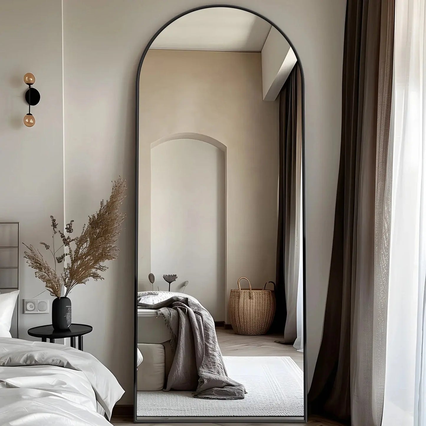 58" Arched Full Length Floor Mirror | HD Glass, Aluminum Alloy Frame — Gold & Black comfydesigners