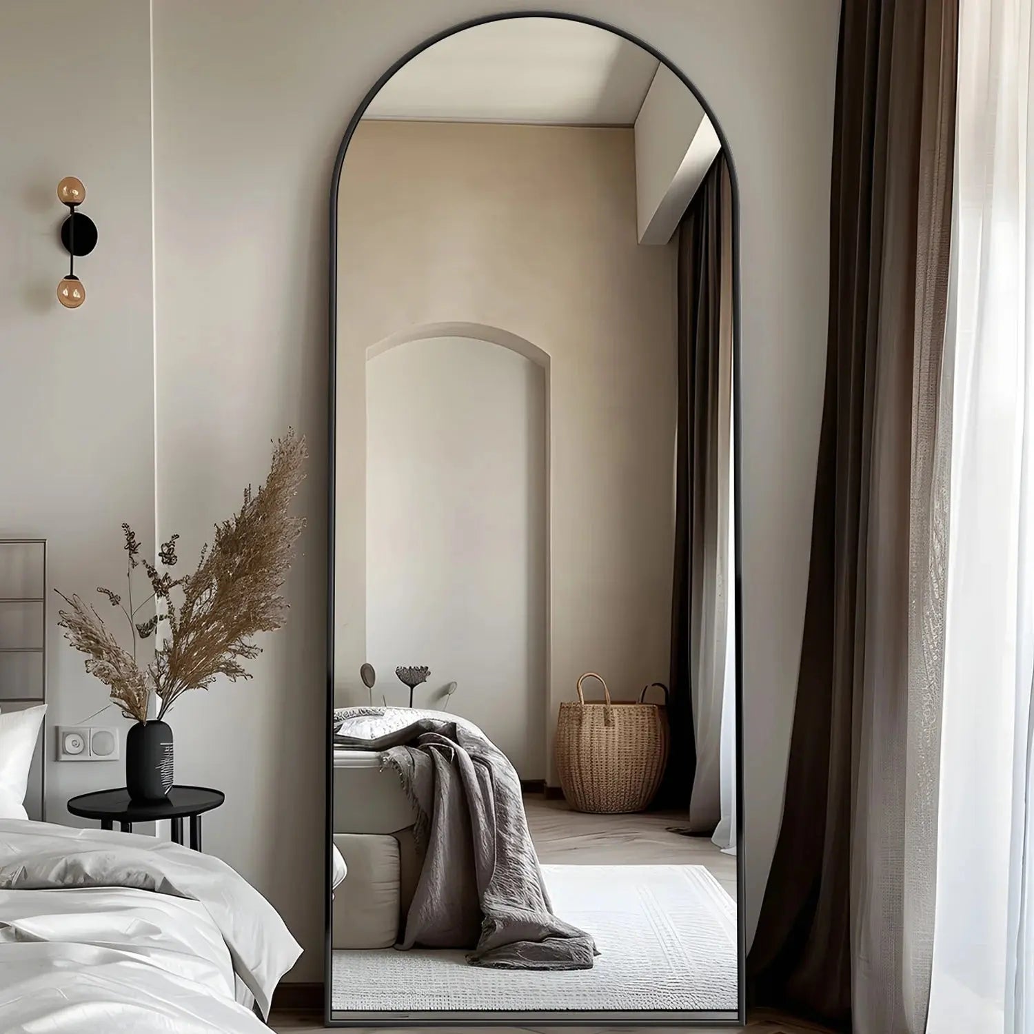 58" Arched Full Length Floor Mirror | HD Glass, Aluminum Alloy Frame — Gold & Black comfydesigners