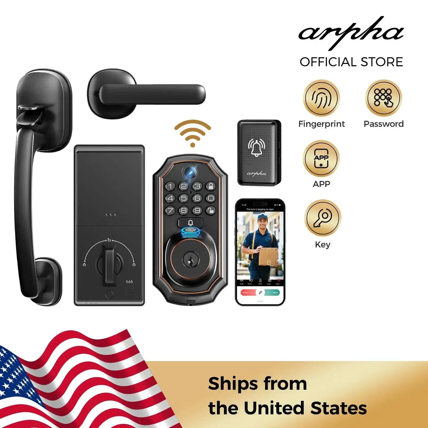 ARPHA Smart Lock D289H Smart WiFi Keyless Door Lock with Camera 5 in 1 Camera Fingerprint Entry App-Controlled Auto-Lock System comfydesigners