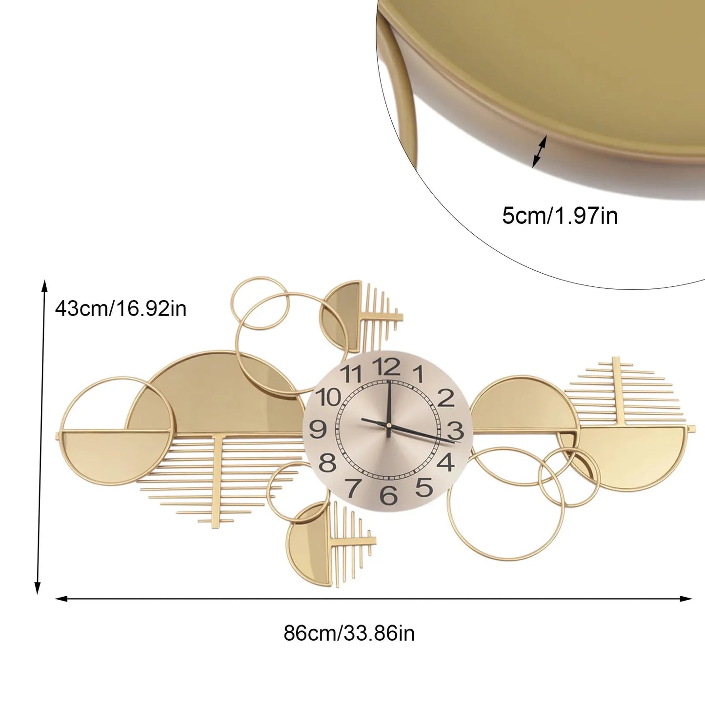 Gold Geometric Iron & Glass Wall Clock comfydesigners