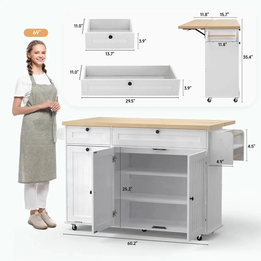 Rolling Drop-Leaf Kitchen Island with Power Outlet – Image 2 of 7 | Comfy Designers