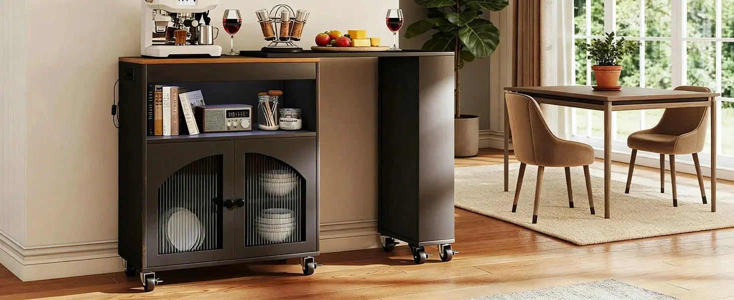 Rolling Kitchen Island with LED & Storage comfydesigners