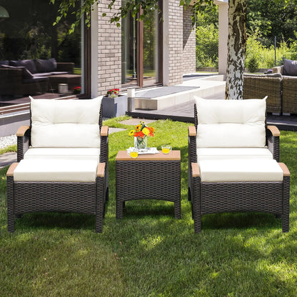 5-Piece Outdoor Rattan Patio Sofa Set | Acacia Wood, All-Weather PE Rattan & Cushions Included comfydesigners