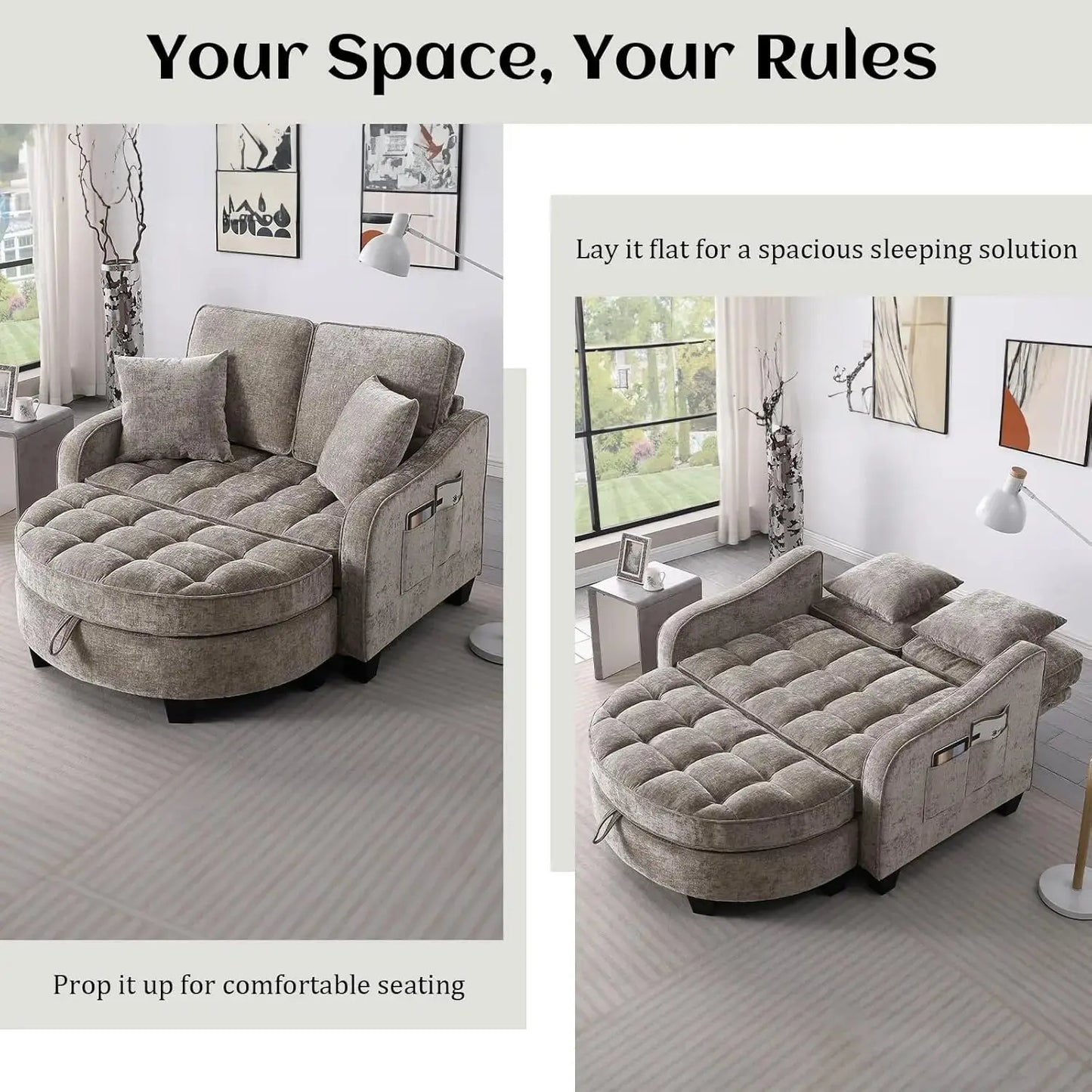 Oversized Chenille Chaise Lounge with Ottoman comfydesigners