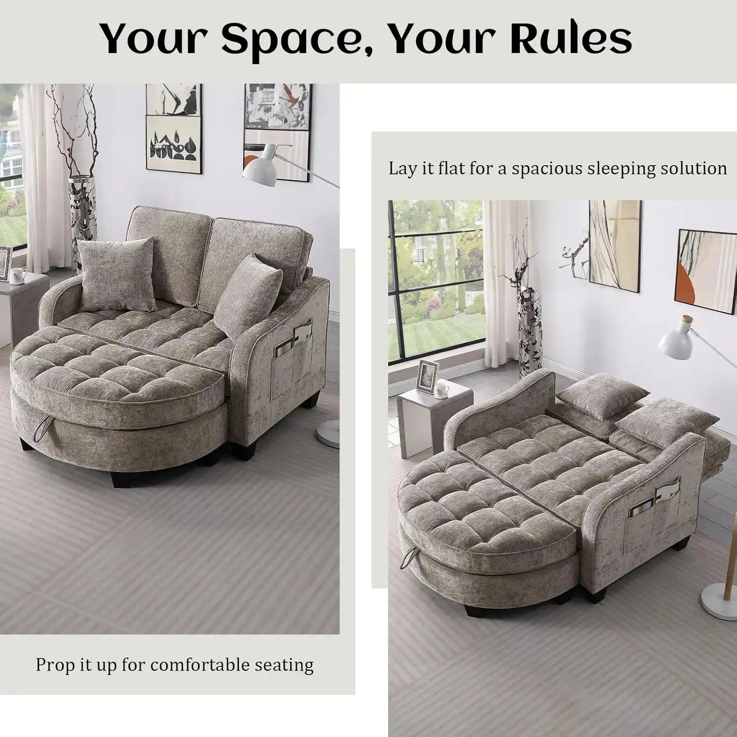 Oversized Chenille Chaise Lounge with Ottoman comfydesigners