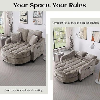 Oversized Chenille Chaise Lounge with Ottoman comfydesigners
