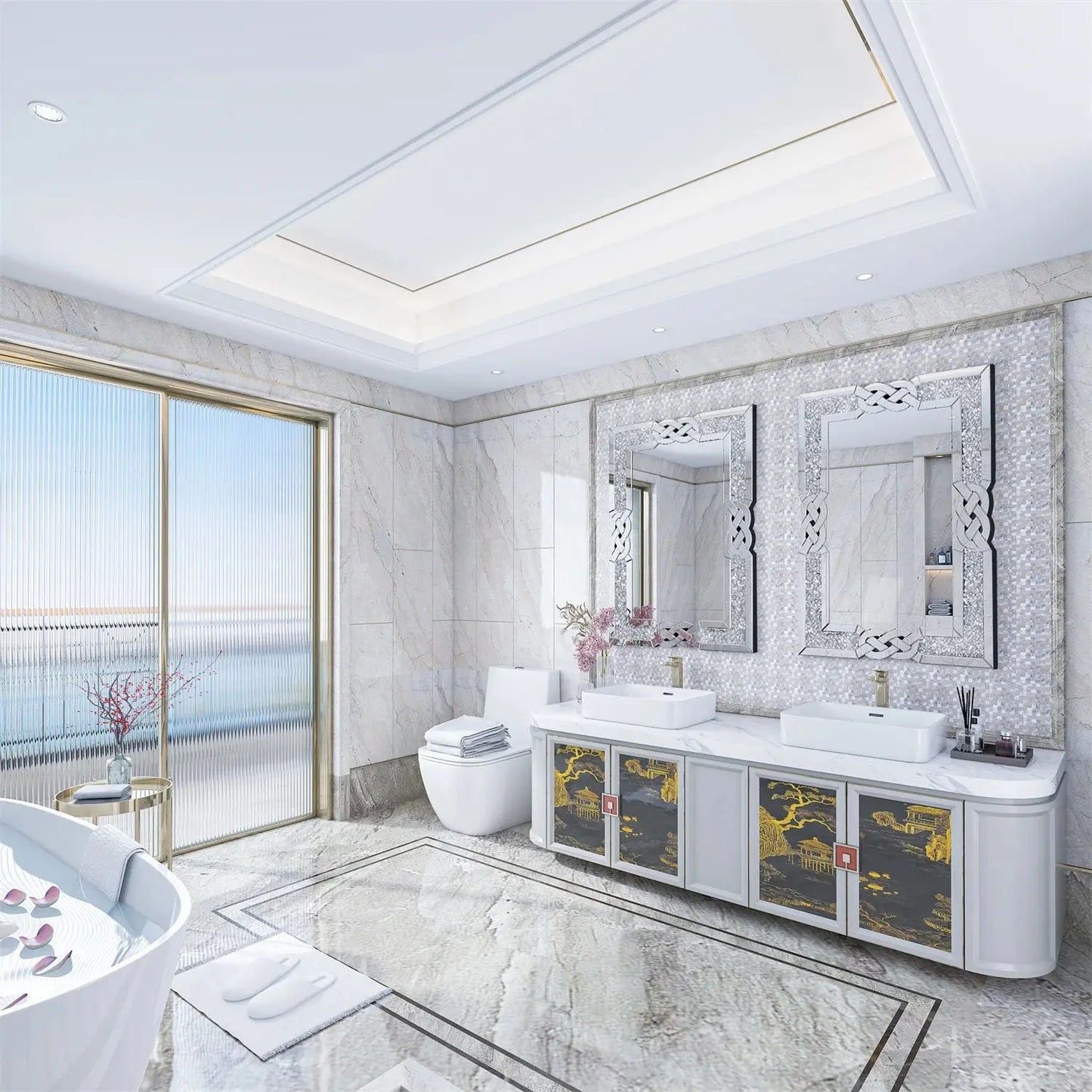 Glam Crystal Diamond Silver Wall Mirror comfydesigners