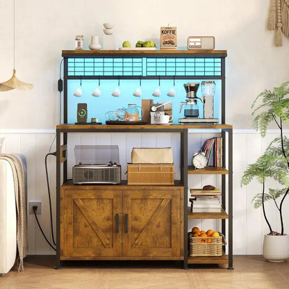 Bakers Rack with Power Outlet and LED Light comfydesigners