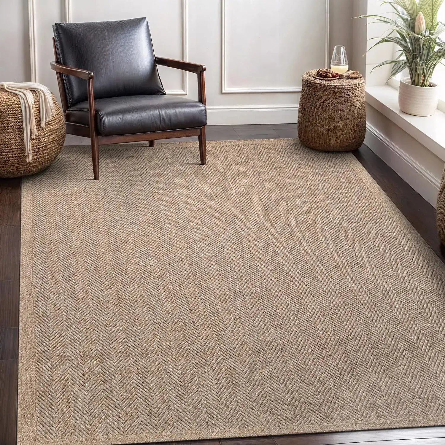 Natural Fiber Area Rug, Herringbone Seagrass Design comfydesigners