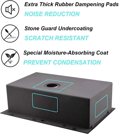 Gunmetal Black Drop-In Kitchen Sink | Handcrafted Stainless Steel, Top Mount, Extra-Deep Single Bowl comfydesigners