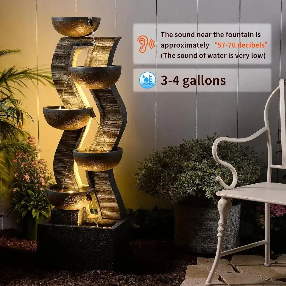 6-Tier Outdoor Water Fountain with Lights comfydesigners