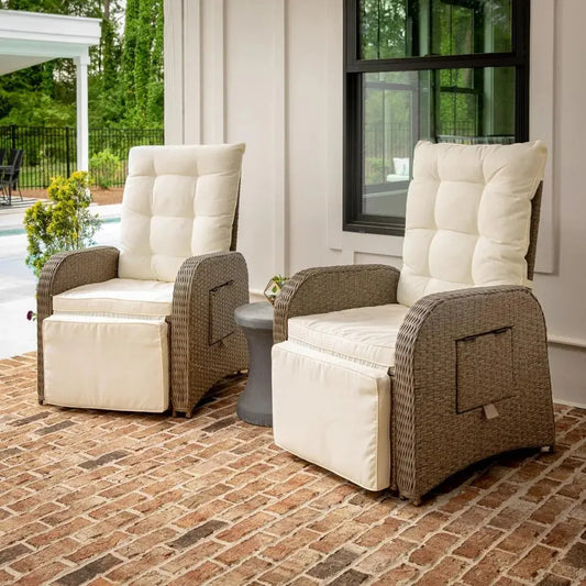 Outdoor Wicker Rattan Recliner Lounge Chair | Indoor & Outdoor, 3-Position Recline & Flip-Up Side Table comfydesigners