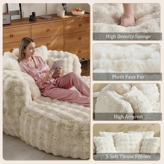 Faux Fur Oversized Chaise Lounge with Ottoman comfydesigners