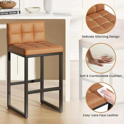 Modern Faux Leather Counter Height Bar Stools with Low Back and Footrest, Set of 2 comfydesigners