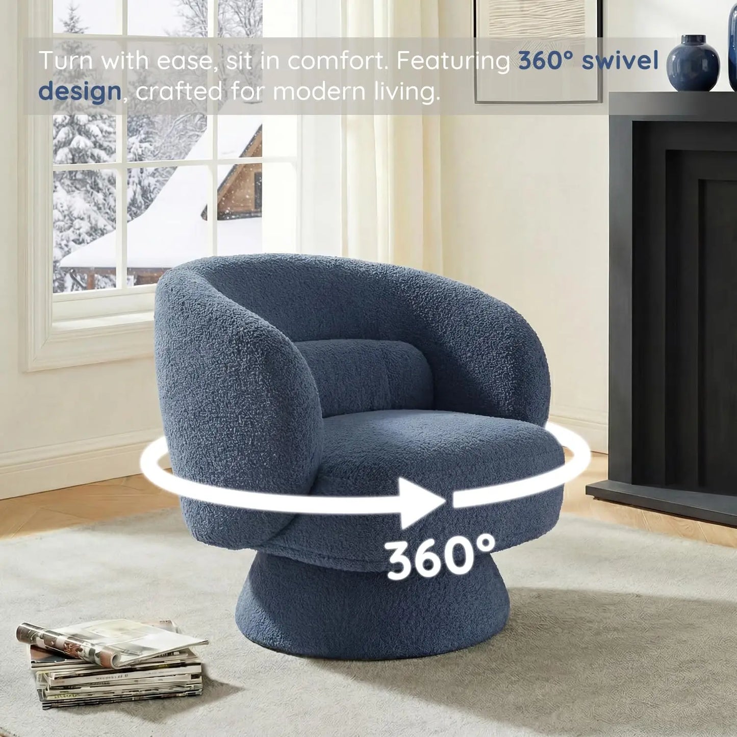 360° Swivel Boucle Barrel Chair — Lumbar
