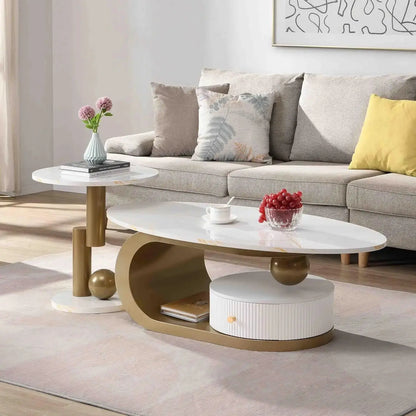 Oval Living Room Table with Faux Marble Top & Silver Stainless Steel Pedestal comfydesigners