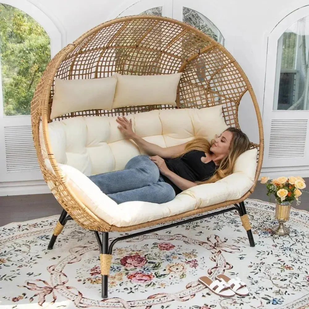 Oversized Double Egg Chair Lounger | 2-Person Wicker Outdoor Chair comfydesigners