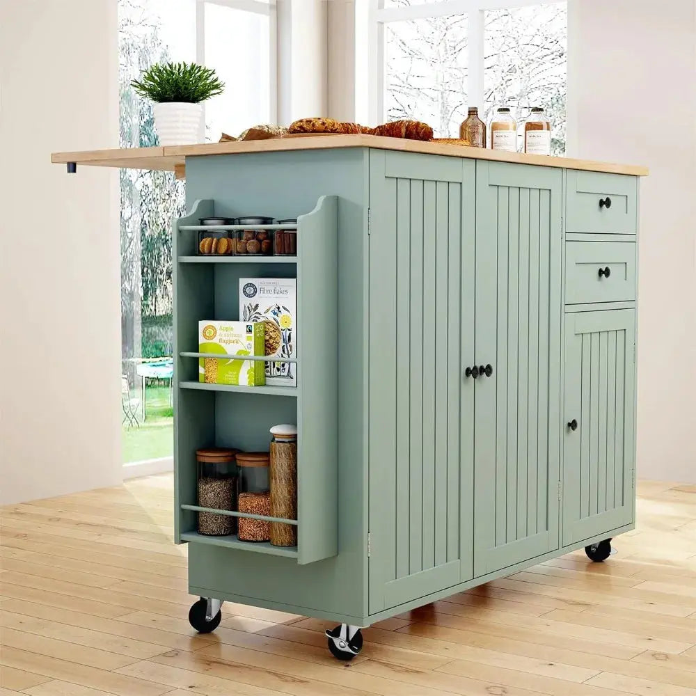 Sage Green Mobile Kitchen Island with Storage comfydesigners