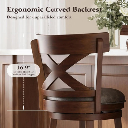 Swivel Wooden Bar Stools with Backs, Set of 2 comfydesigners