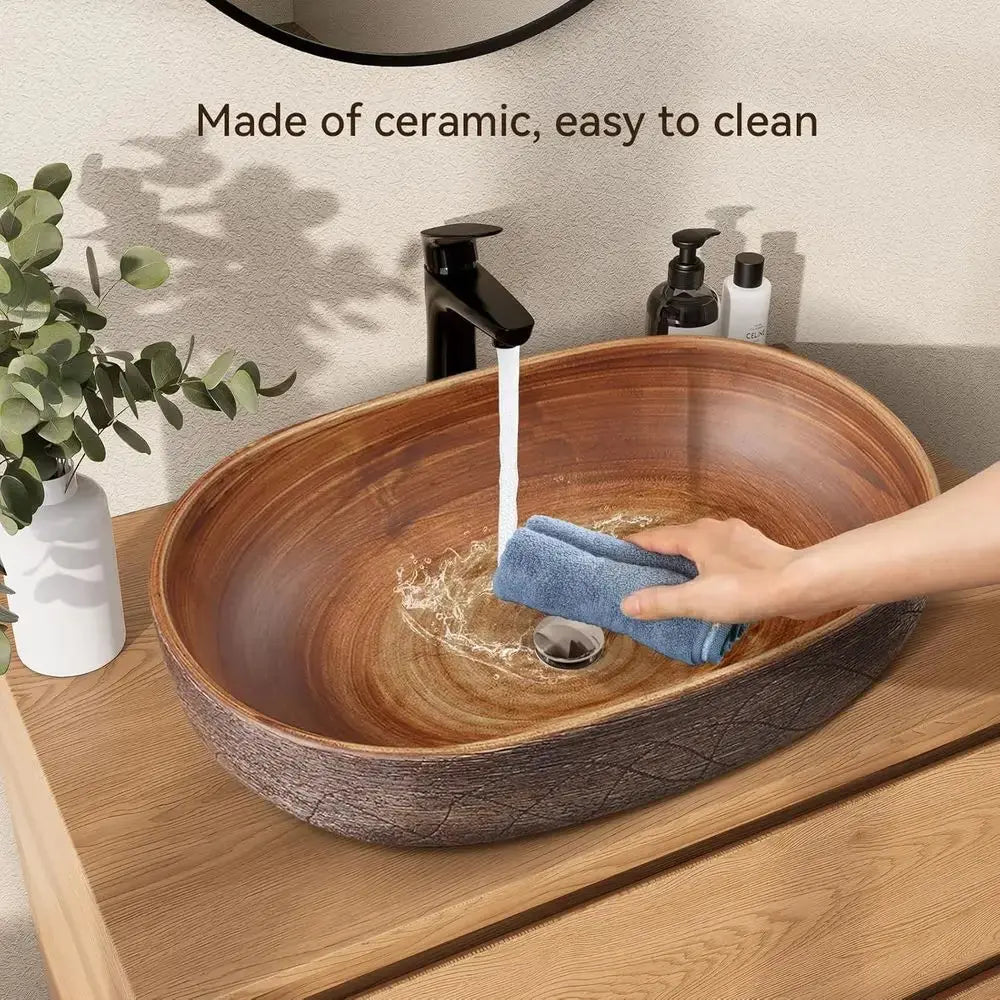 23" Oval Ceramic Vessel Sink | Handcrafted Retro Design, White — Bathroom Vanity Sink comfydesigners