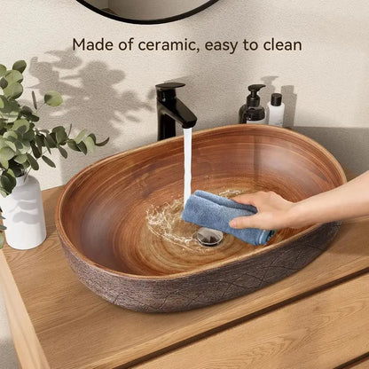 23" Oval Ceramic Vessel Sink | Handcrafted Retro Design, White — Bathroom Vanity Sink comfydesigners