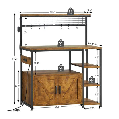 Bakers Rack with Power Outlet and LED Light comfydesigners