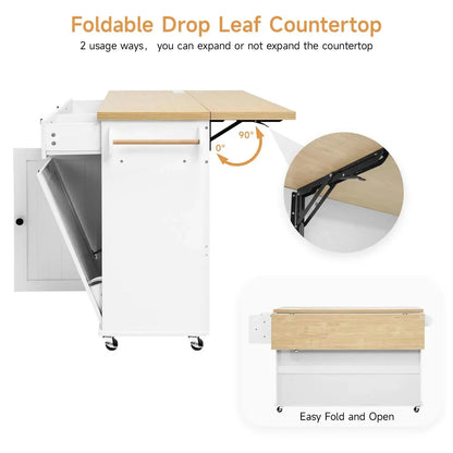 Where Preparation Meets Perfection — Rolling Drop-Leaf Kitchen Island with Power Outlet & Complete Storage comfydesigners