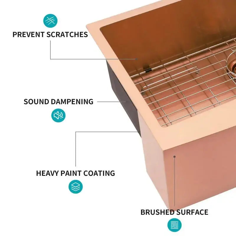 Rose Gold Farmhouse Sink | Apron Front, 16-Gauge T304 Stainless Steel comfydesigners