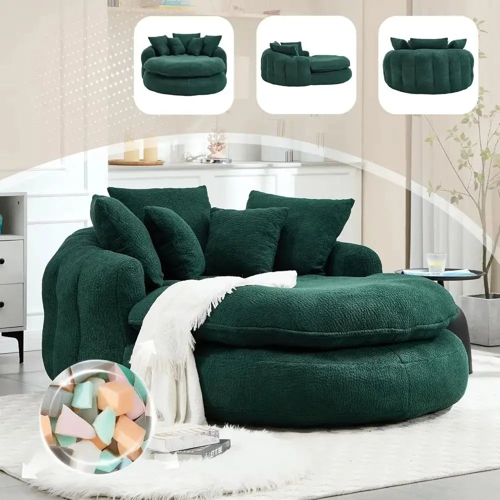 Oversized Round Memory Foam Chenille Chaise Lounge comfydesigners