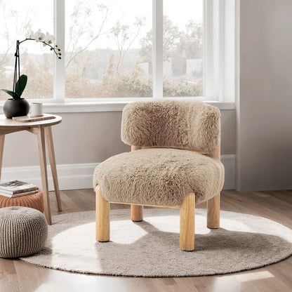 Mushroom Fur Accent Chair — Wooden Legs