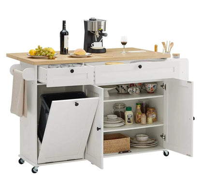 Rolling Versatile Kitchen Island with Power Outlet & Drop Leaf comfydesigners