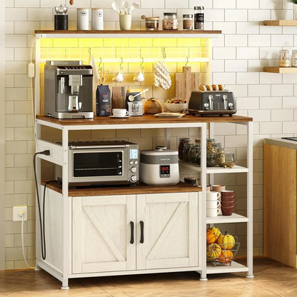 Bakers Rack with Power Outlet and LED Light comfydesigners