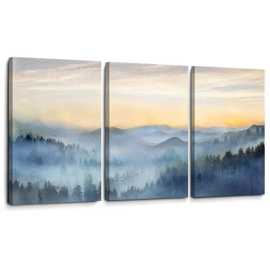 3 Panel Sunrise Misty Forest Print Picture comfydesigners