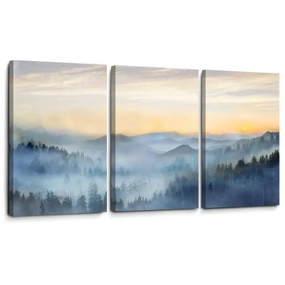 3 Panel Sunrise Misty Forest Print Picture comfydesigners