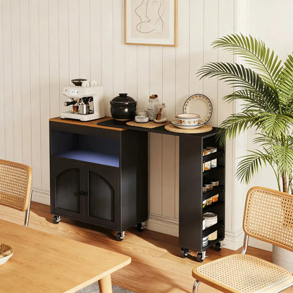 Rolling Kitchen Island with LED & Storage comfydesigners