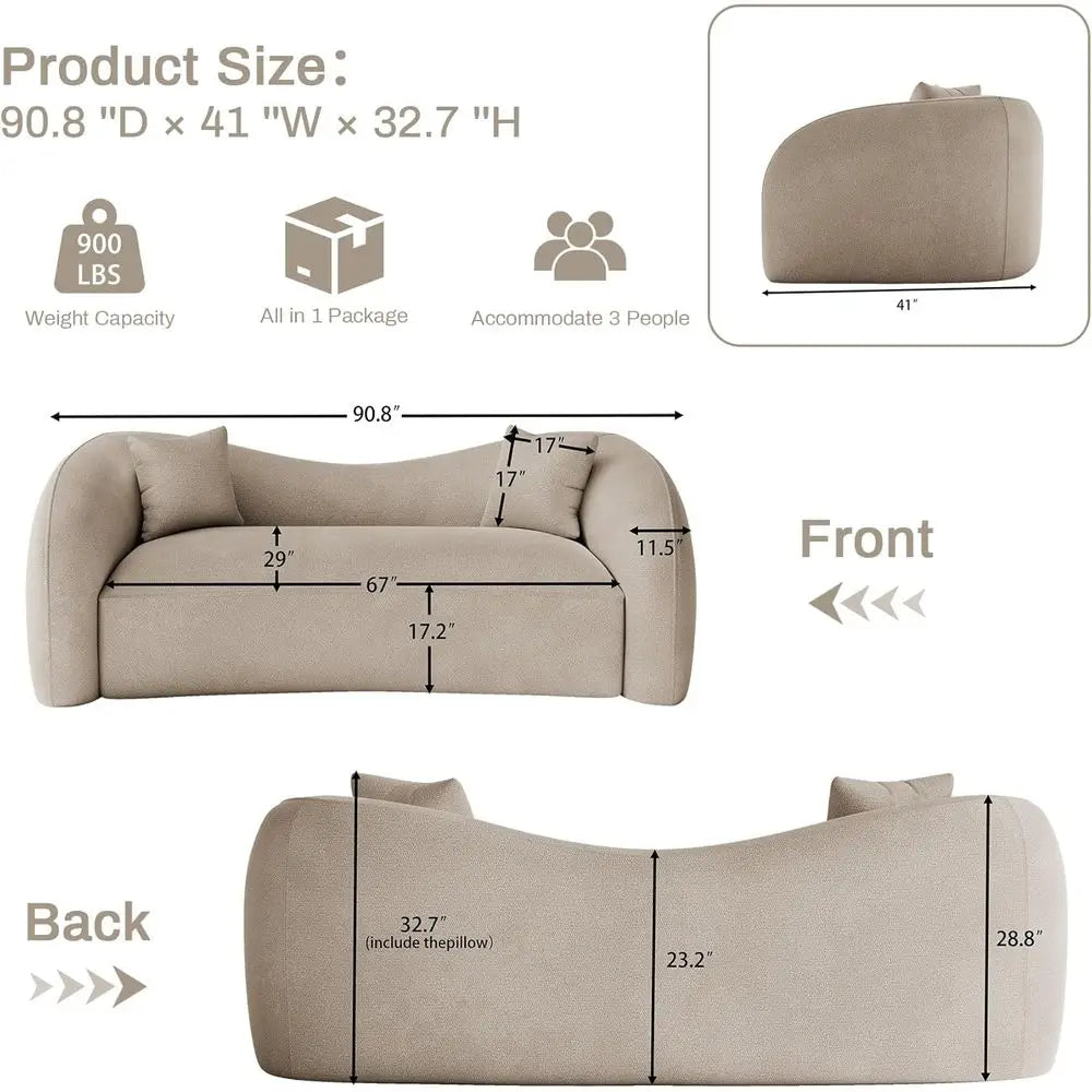 Curved Chenille Sectional Sofa — Deep Seat