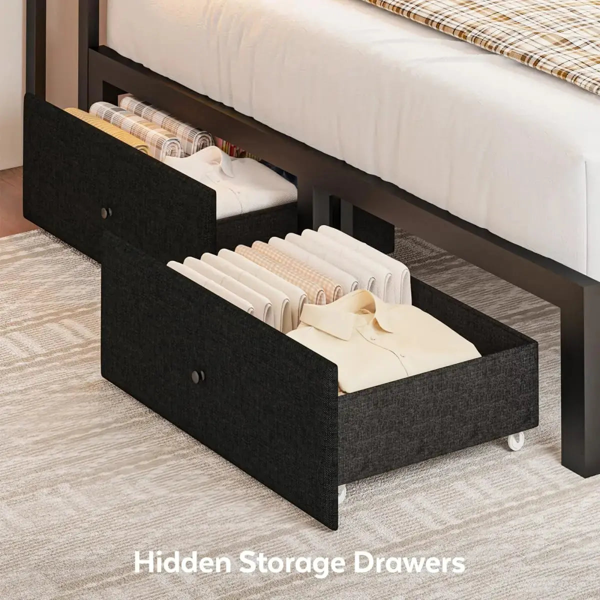 The Bed That Thought of Everything — Queen Corner Frame with Storage Drawers, LED & Charging Station comfydesigners