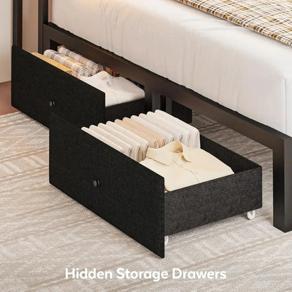 The Bed That Thought of Everything — Queen Corner Frame with Storage Drawers, LED & Charging Station comfydesigners