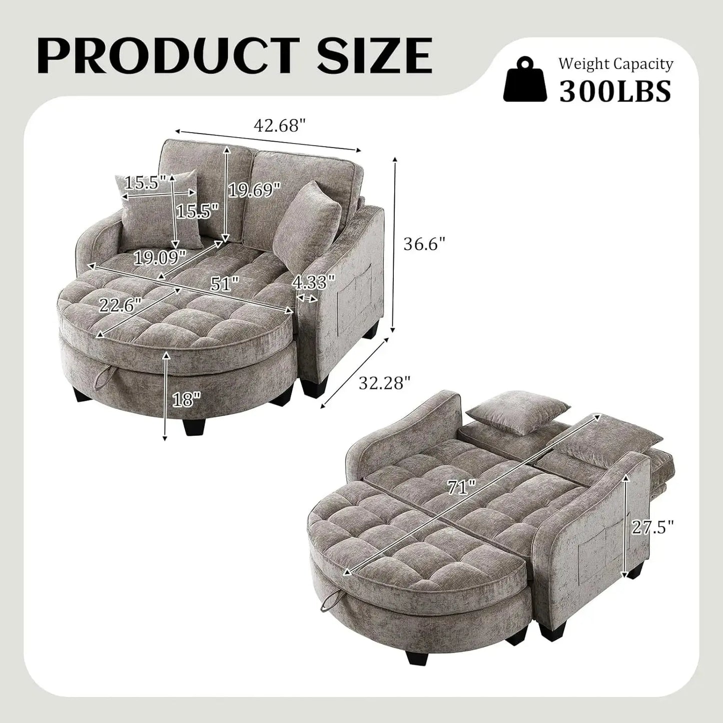 Oversized Chenille Chaise Lounge with Ottoman comfydesigners