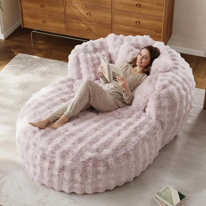 Faux Fur Oversized Chaise Lounge with Ottoman comfydesigners