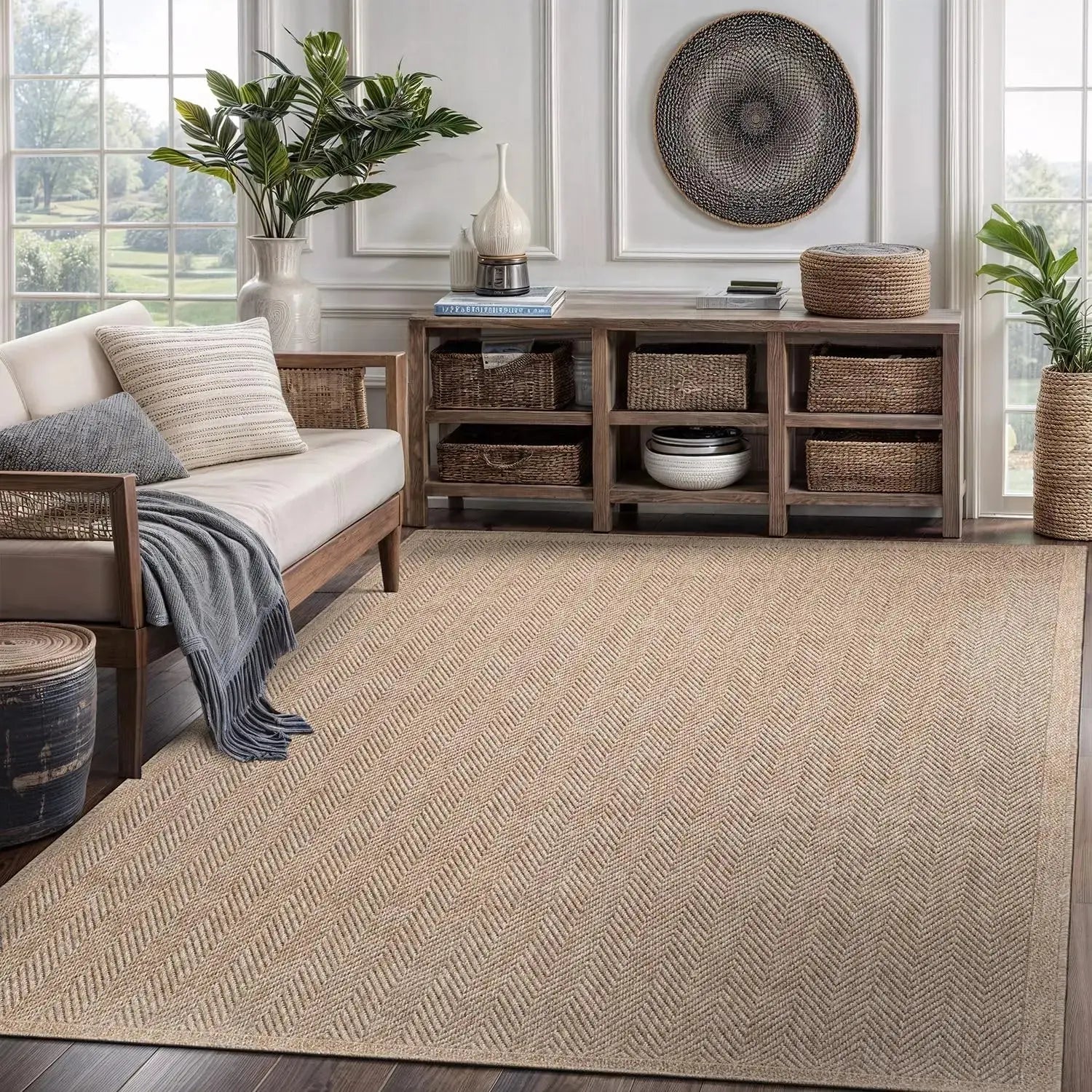 Natural Fiber Area Rug, Herringbone Seagrass Design comfydesigners