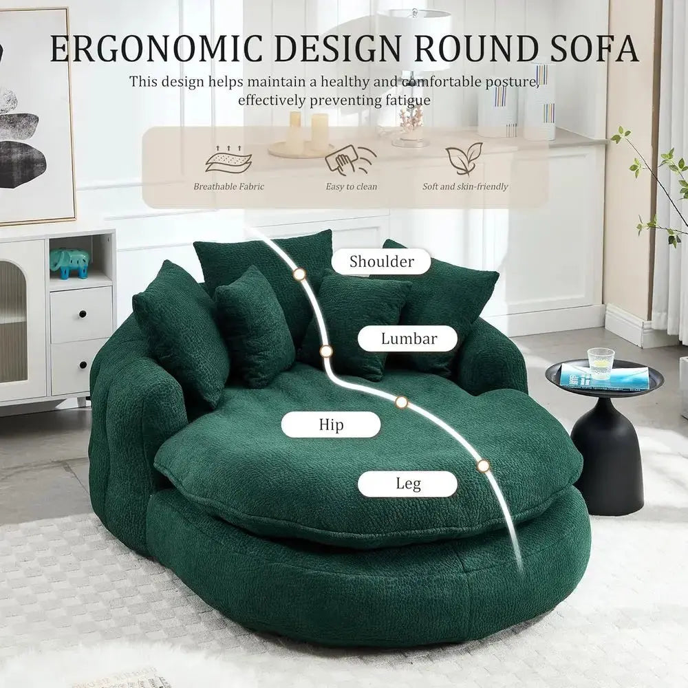 Oversized Round Memory Foam Chenille Chaise Lounge comfydesigners