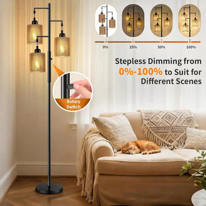 72" Rattan Boho LED Dimmable Floor Lamp comfydesigners