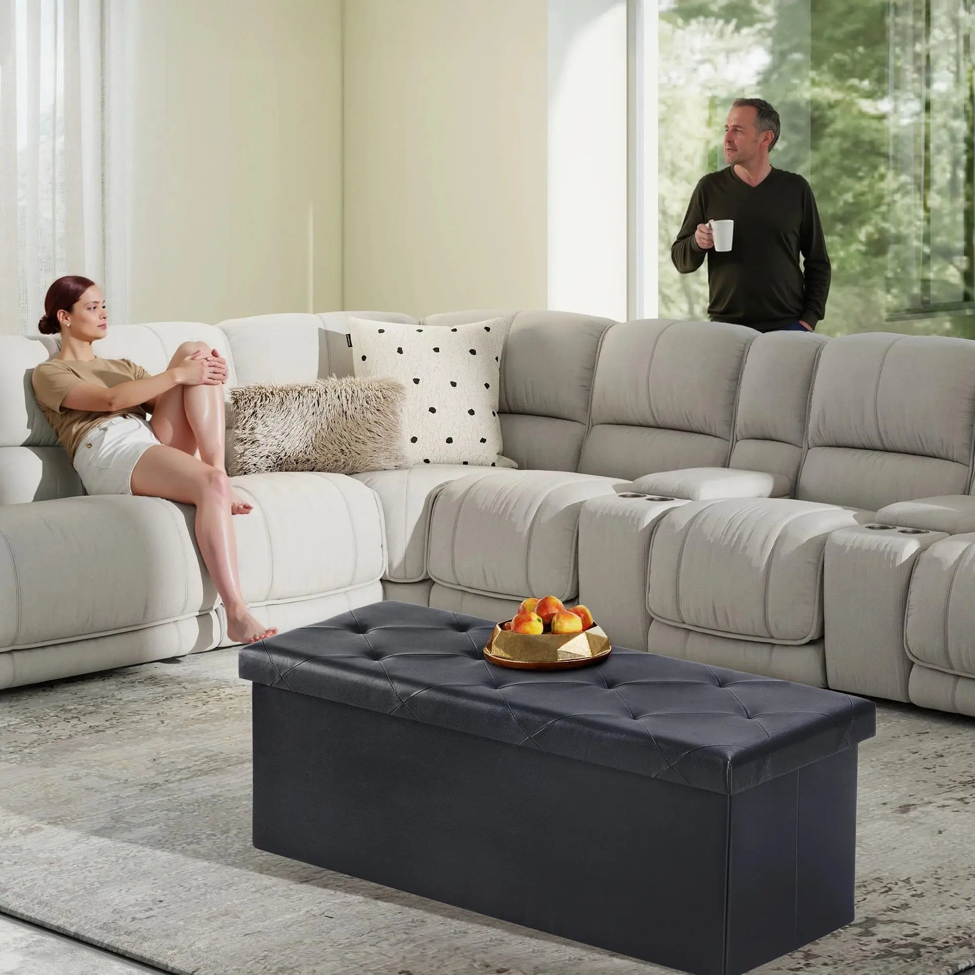 The Cleverest Seat in the Room — 30" Collapsible Leather Storage Ottoman & Footstool comfydesigners