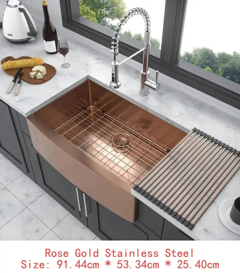 Rose Gold Farmhouse Sink | Apron Front, 16-Gauge T304 Stainless Steel comfydesigners